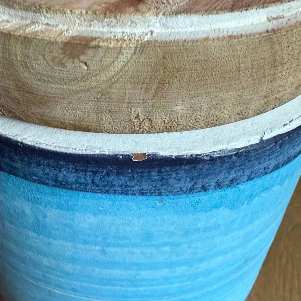Blue and Wood Dog Treat Jar